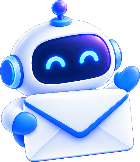The Mail Auto robot smiling and holding an envelope